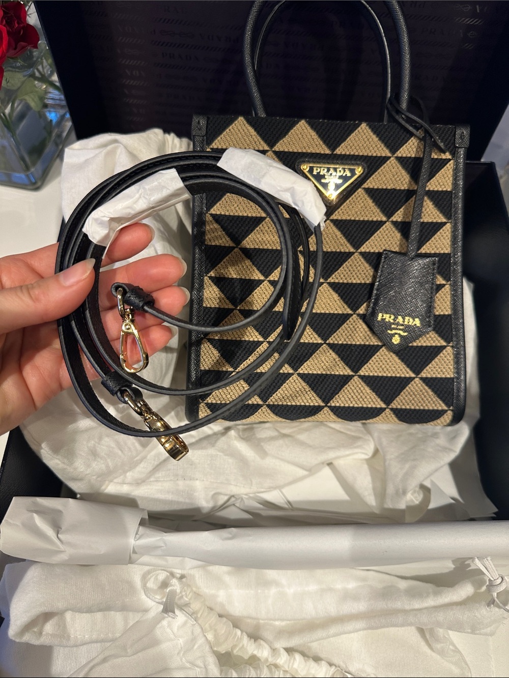 Prada Small Triangle Logo Jacquard Tote Bag- perfect condition - sold out color - Picture 11 of 14